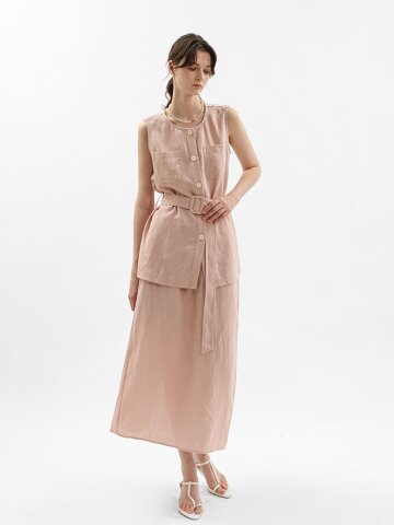 WD_Utility sleeveless blouse and long skirt set_PINK