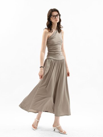 WD_One shoulder drape top and skirt set_2color