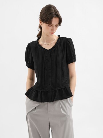 WD_Frill neck peplum shirt_BLACK