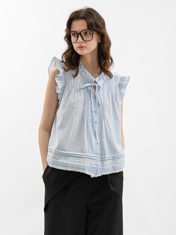WD_Ribbon frill pintuck blouse_BLUE