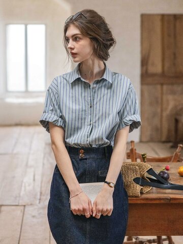 DA_Dyed stripe contrast shirt