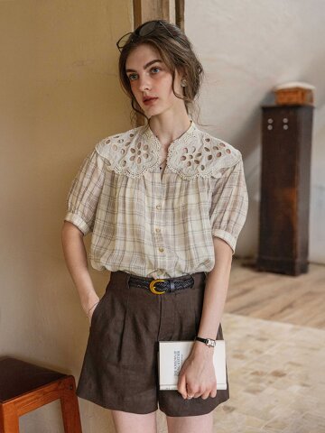 DA_Design niche short-sleeve top_BEIGE