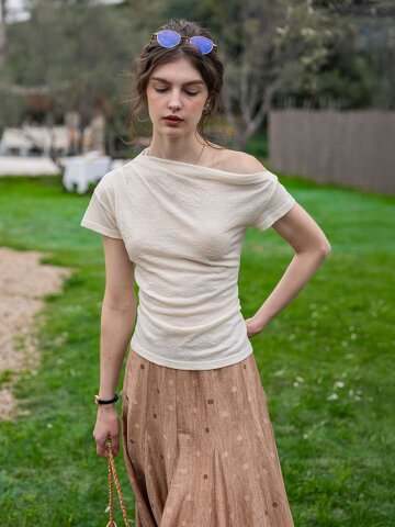 DA_Twisted pleated slim top_4color