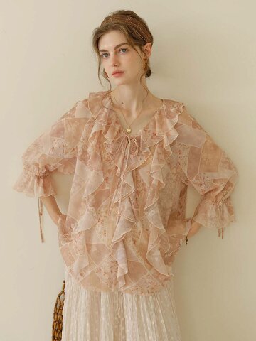 SR_Ruffled chiffon blouse_PEACH PINK
