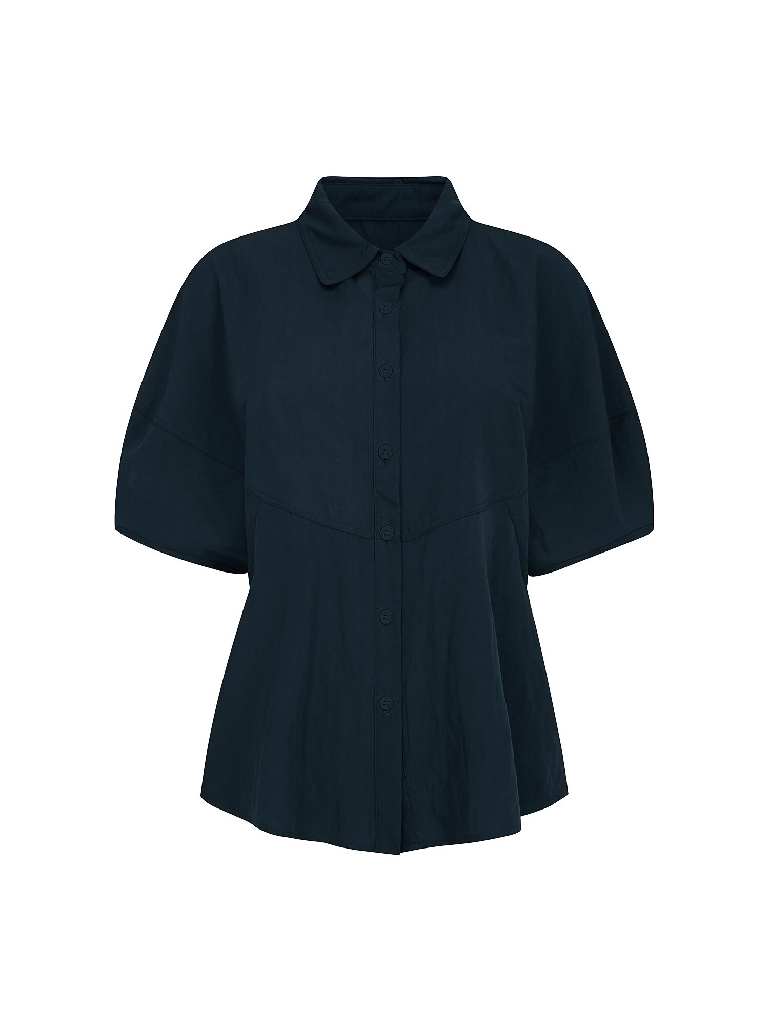 라운드 요크 돌먼 블라우스 (NAVY)
