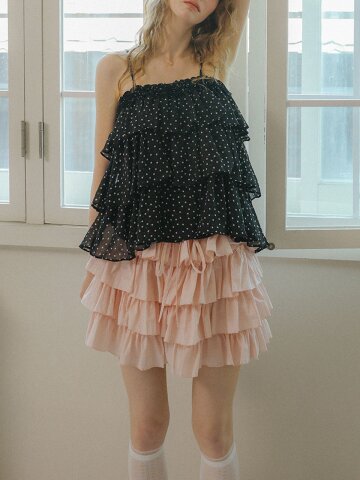 Cest_Layered ruffle mini skirt_PINK