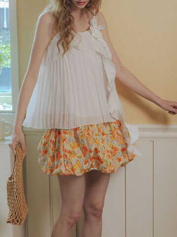 Cest_Floral balloon mini skirt_ORANGE