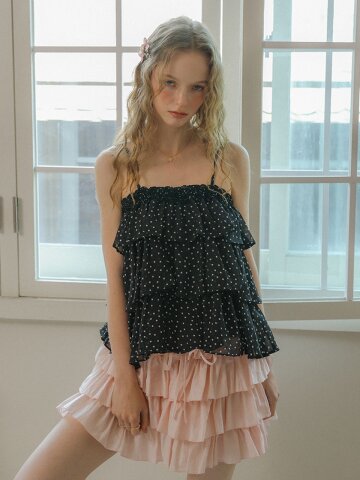 Cest_Polka dot tiered chiffon top_BLACK