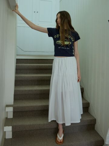 Handmade wrinkle pin tuck skirt summer Ivory


