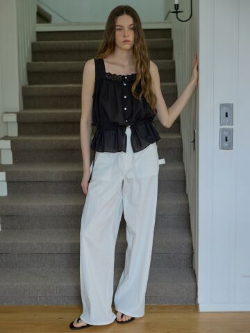 White wide cargo pants Ivory




