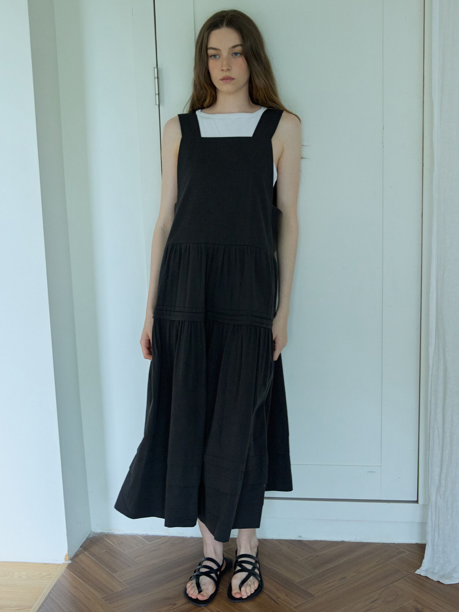 Pintuck Pleated Long Dress Black