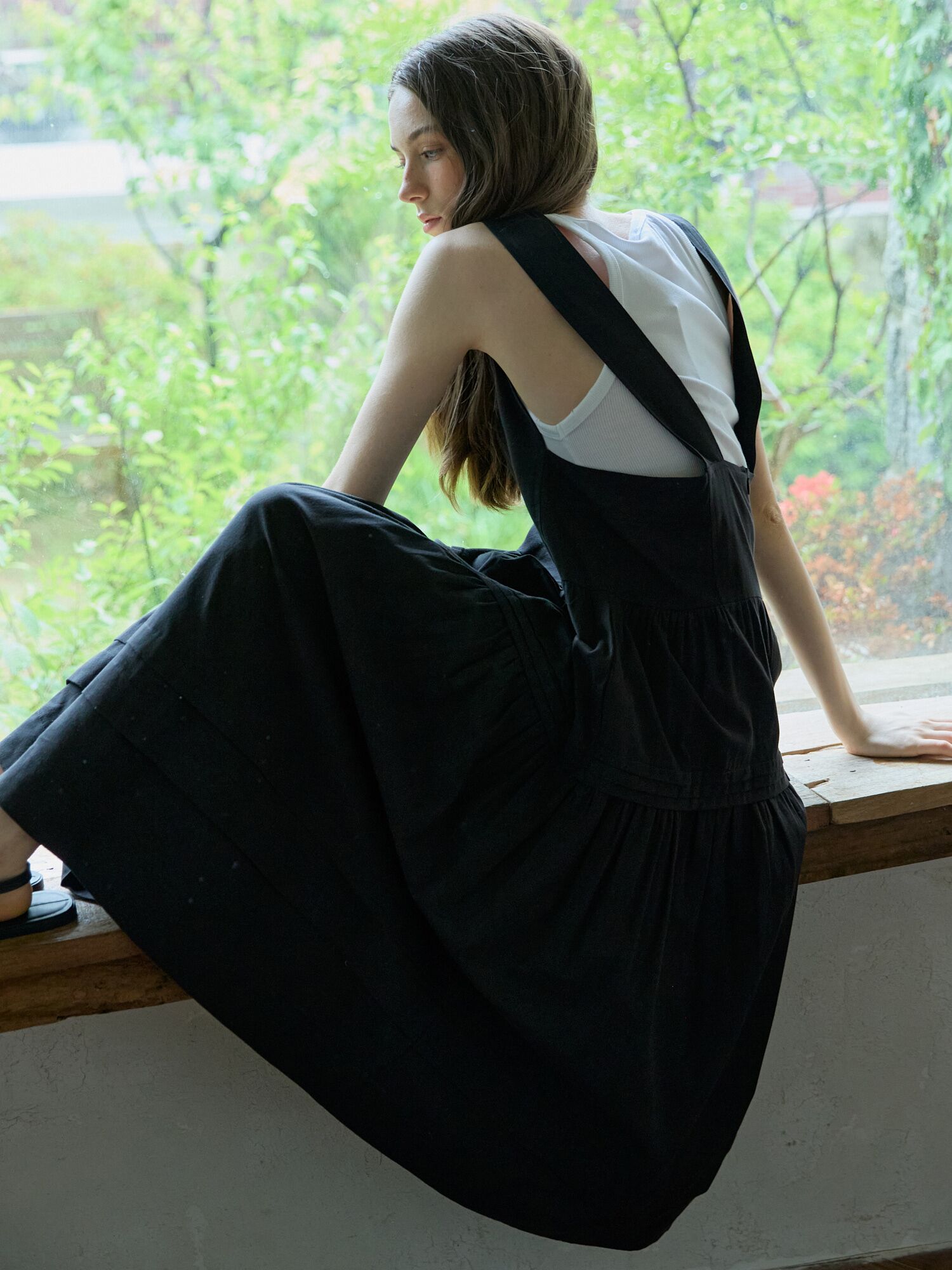 Pintuck Pleated Long Dress Black