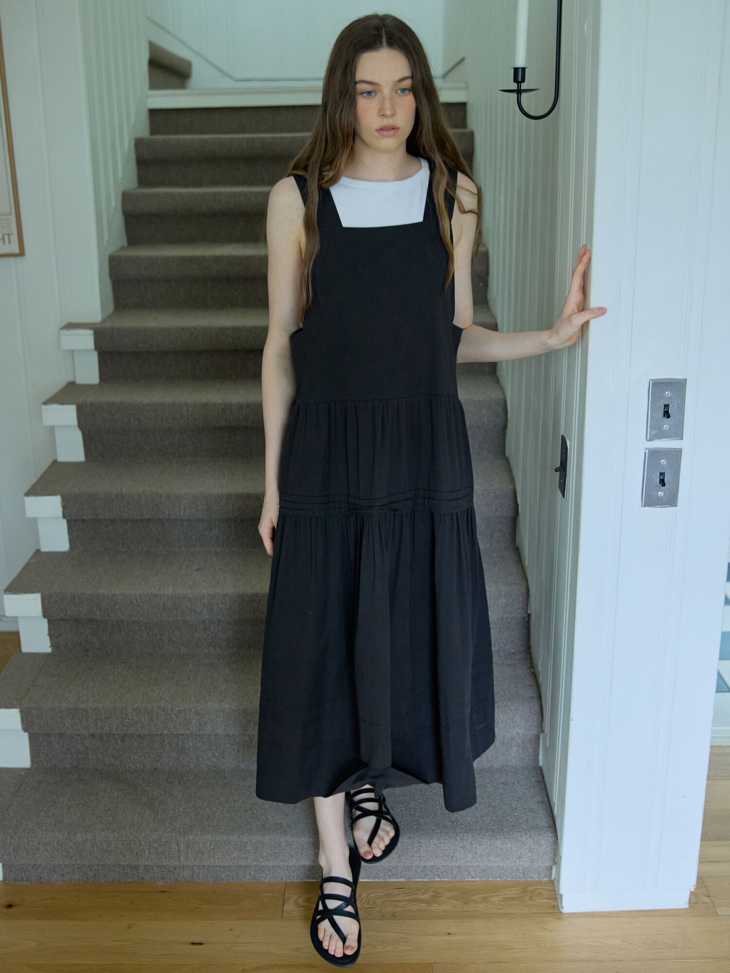 Pintuck Pleated Long Dress Black