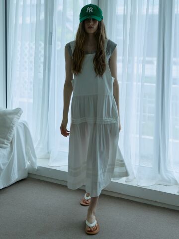 Pintuck Pleated Long Dress Ivory






