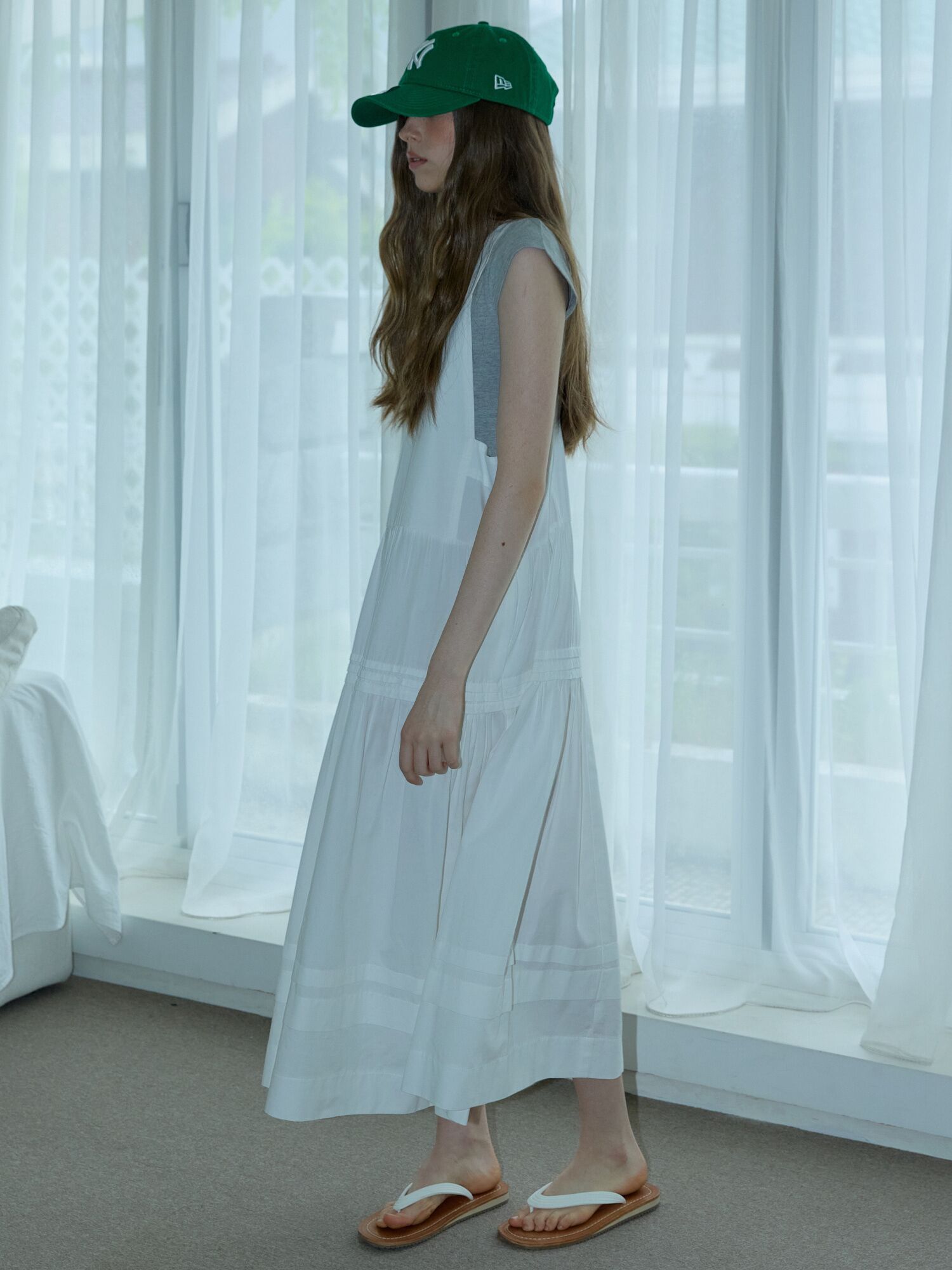 Pintuck Pleated Long Dress Ivory