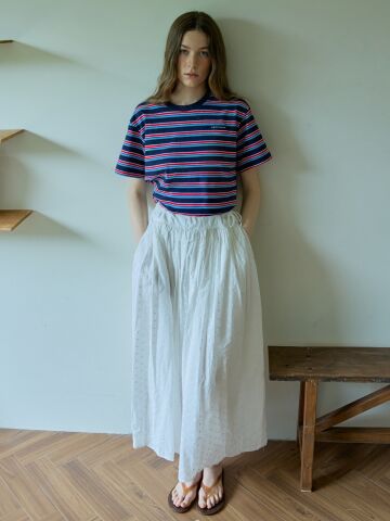 Resort Shirred Cotton Long Skirt Ivory



