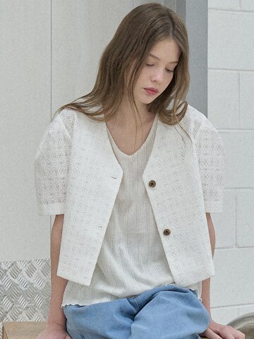 Lace Puff Blouse Jacket - IVORY