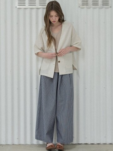Linen Short Sleeve Cardigan Jacket - OATMEAL