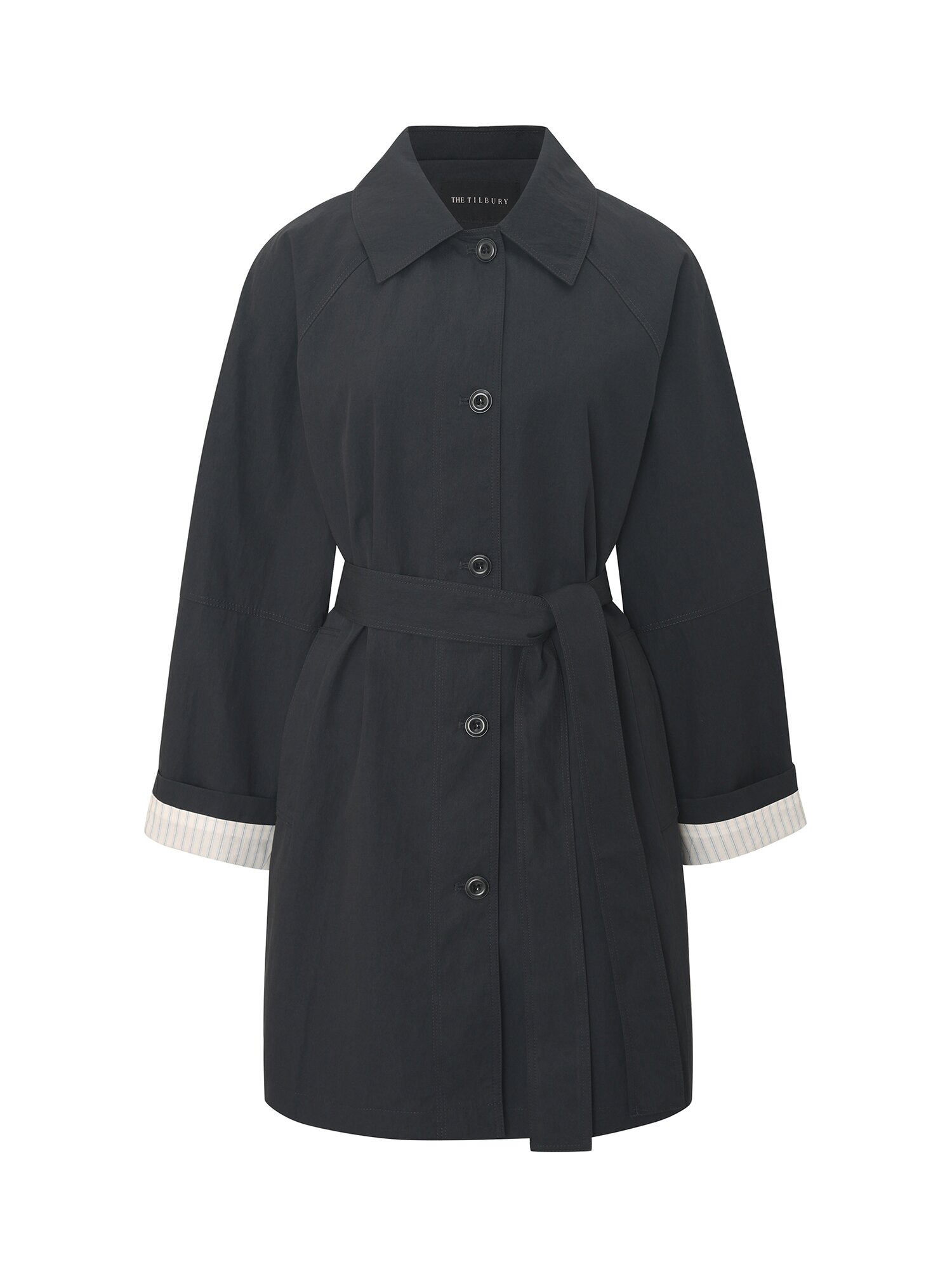 싱글 칼라 래글런 트렌치 코트 (NAVY)