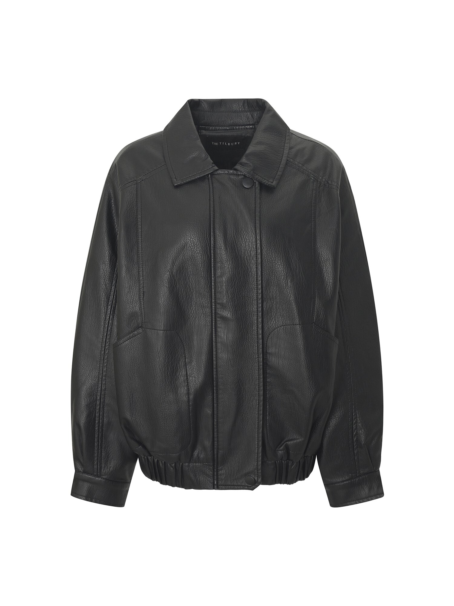 페이크 레더 싱글 칼라 래글런 점퍼 (BLACK)
