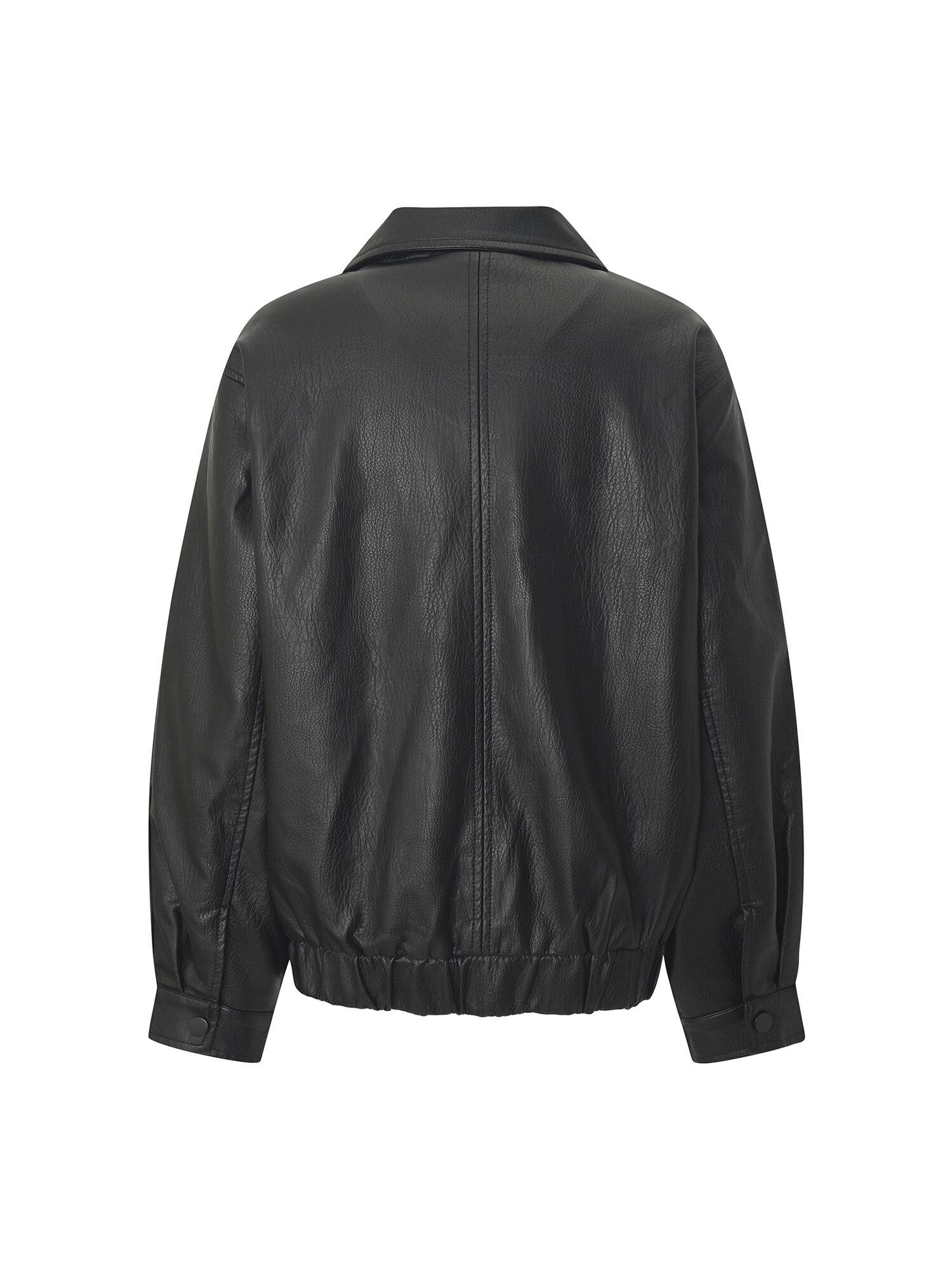 페이크 레더 싱글 칼라 래글런 점퍼 (BLACK)