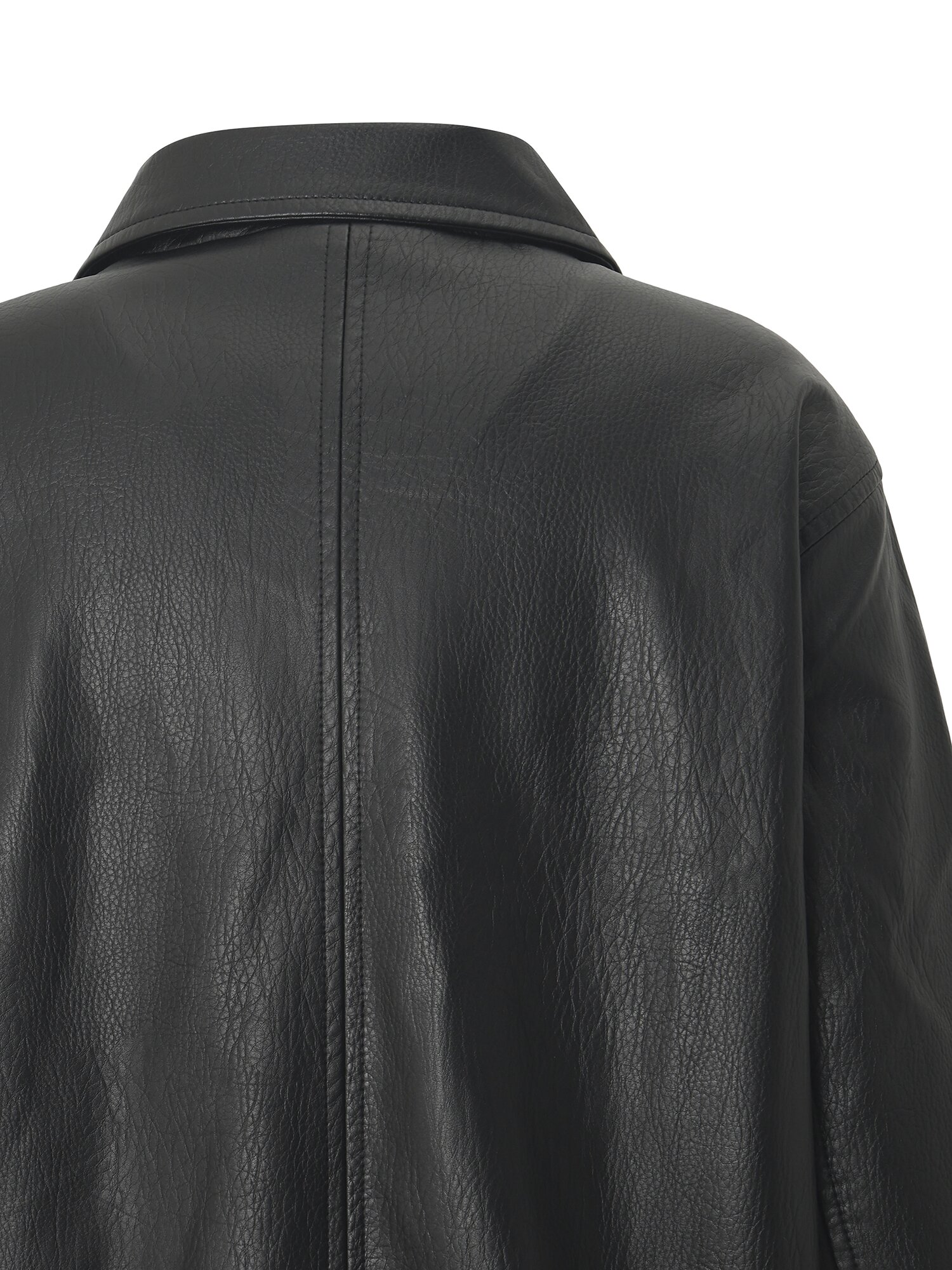 페이크 레더 싱글 칼라 래글런 점퍼 (BLACK)