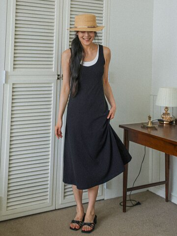 LS_Contrast trim tank dress_BLACK