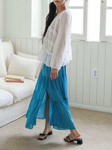 LS_Blue tiered chiffon skirt