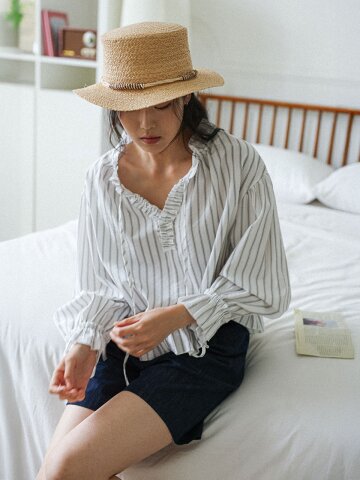 LS_Ruffle stripe frill blouse_WHITE