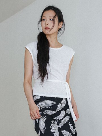 LS_Natural waist tie knit top_WHITE