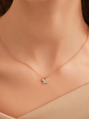 파베 셋팅 나비 팬던트 목걸이 ELBRNN249 (14K Gold Plated)