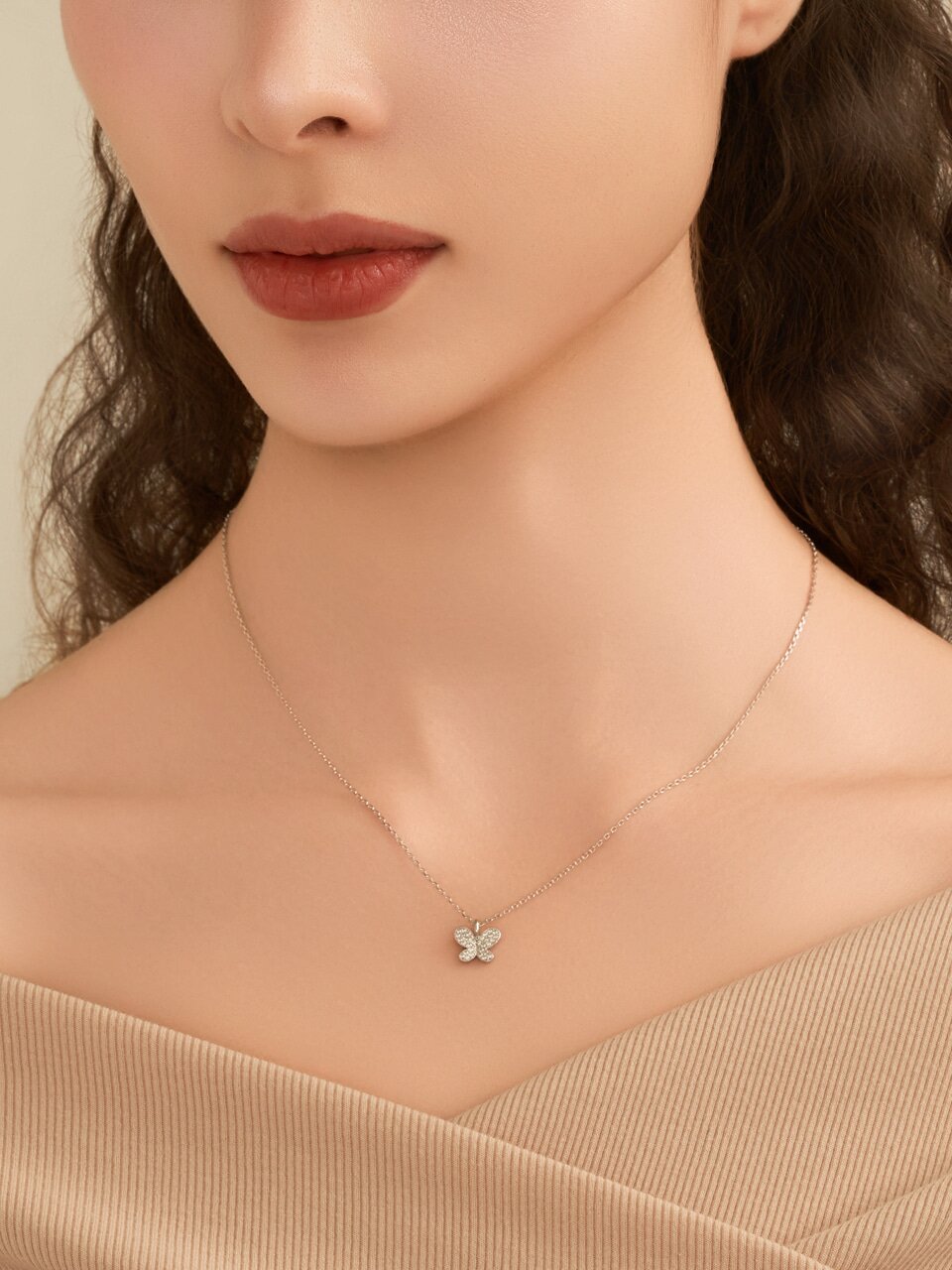파베 셋팅 나비 팬던트 목걸이 ELBRNN249 (14K Gold Plated)