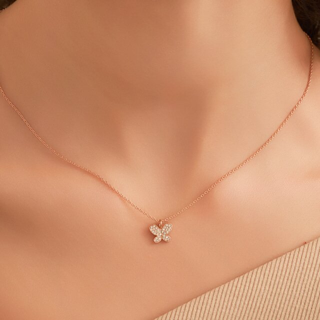 파베 셋팅 나비 팬던트 목걸이 ELBRNN249 (14K Gold Plated)