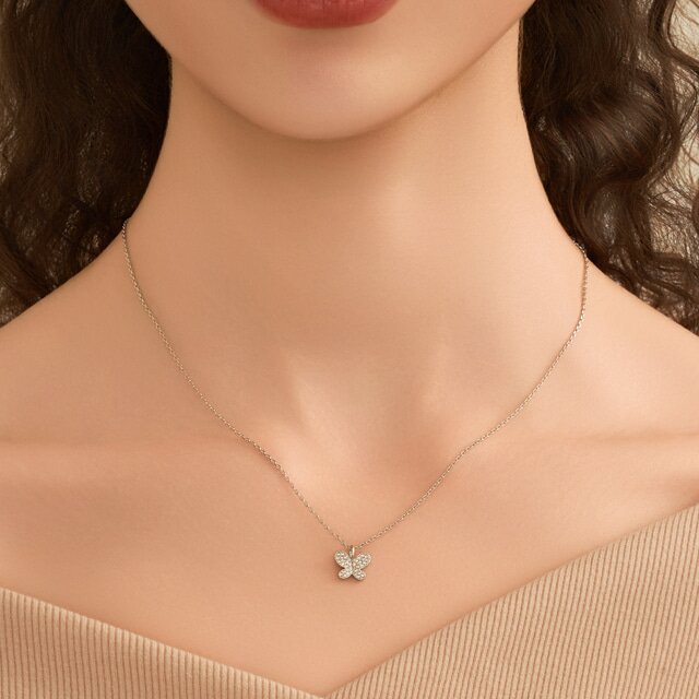 파베 셋팅 나비 팬던트 목걸이 ELBRNN249 (14K Gold Plated)