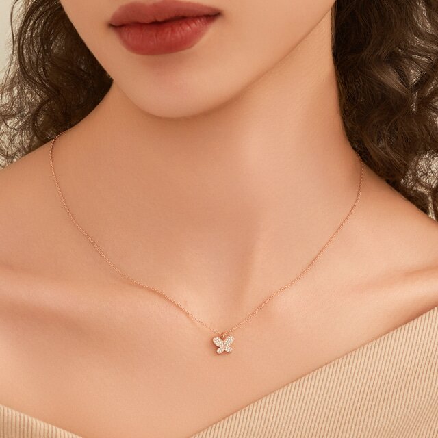 파베 셋팅 나비 팬던트 목걸이 ELBRNN249 (14K Gold Plated)