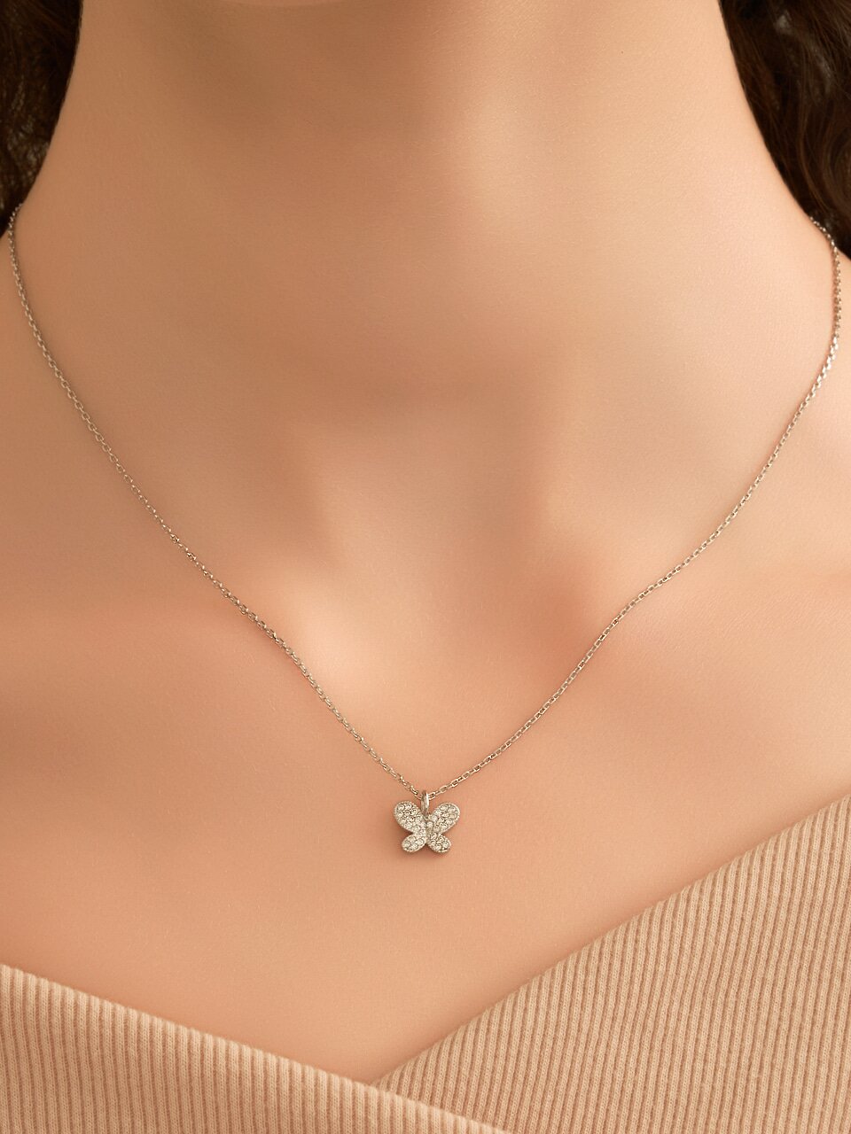 파베 셋팅 나비 팬던트 목걸이 ELBRNN249 (14K Gold Plated)