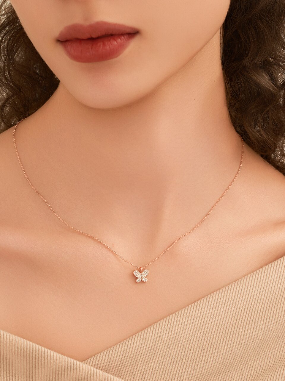 파베 셋팅 나비 팬던트 목걸이 ELBRNN249 (14K Gold Plated)