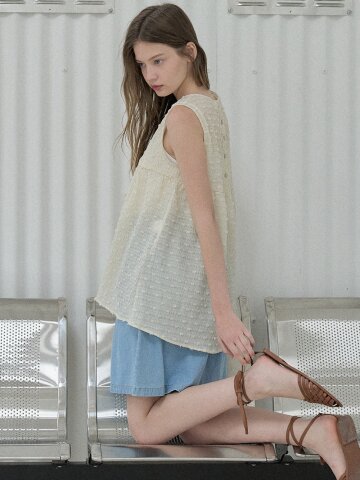 Seethrough Dot Sleeveless Blouse - CREAM