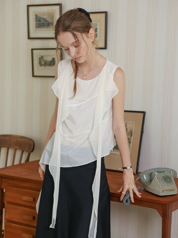 DD_Drape neck layered blouse_WHITE