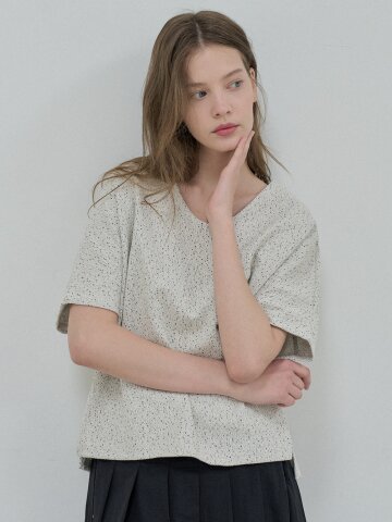Small Dot Cap Sleeve T-shirt - IVORY