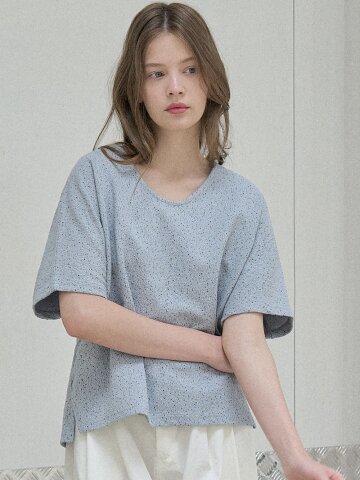 Small Dot Cap Sleeve T-shirt - BLUE