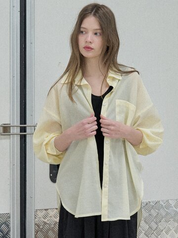 See Through Unbalance Shirt - YELLOW