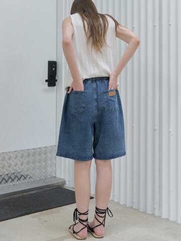 Denim Span Shorts Pants - BLUE