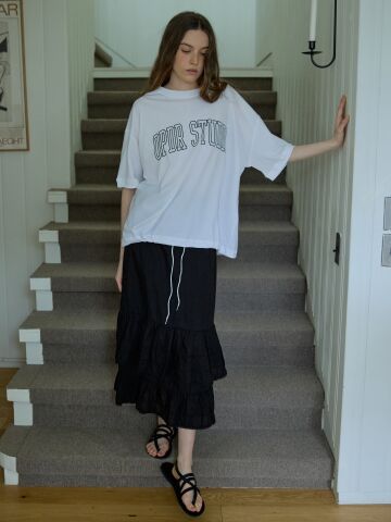 Linen frill tiered skirt Black



