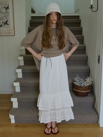 Linen frill tiered skirt Ivory



