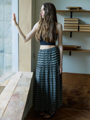 Printed tiered maxi skirt Black



