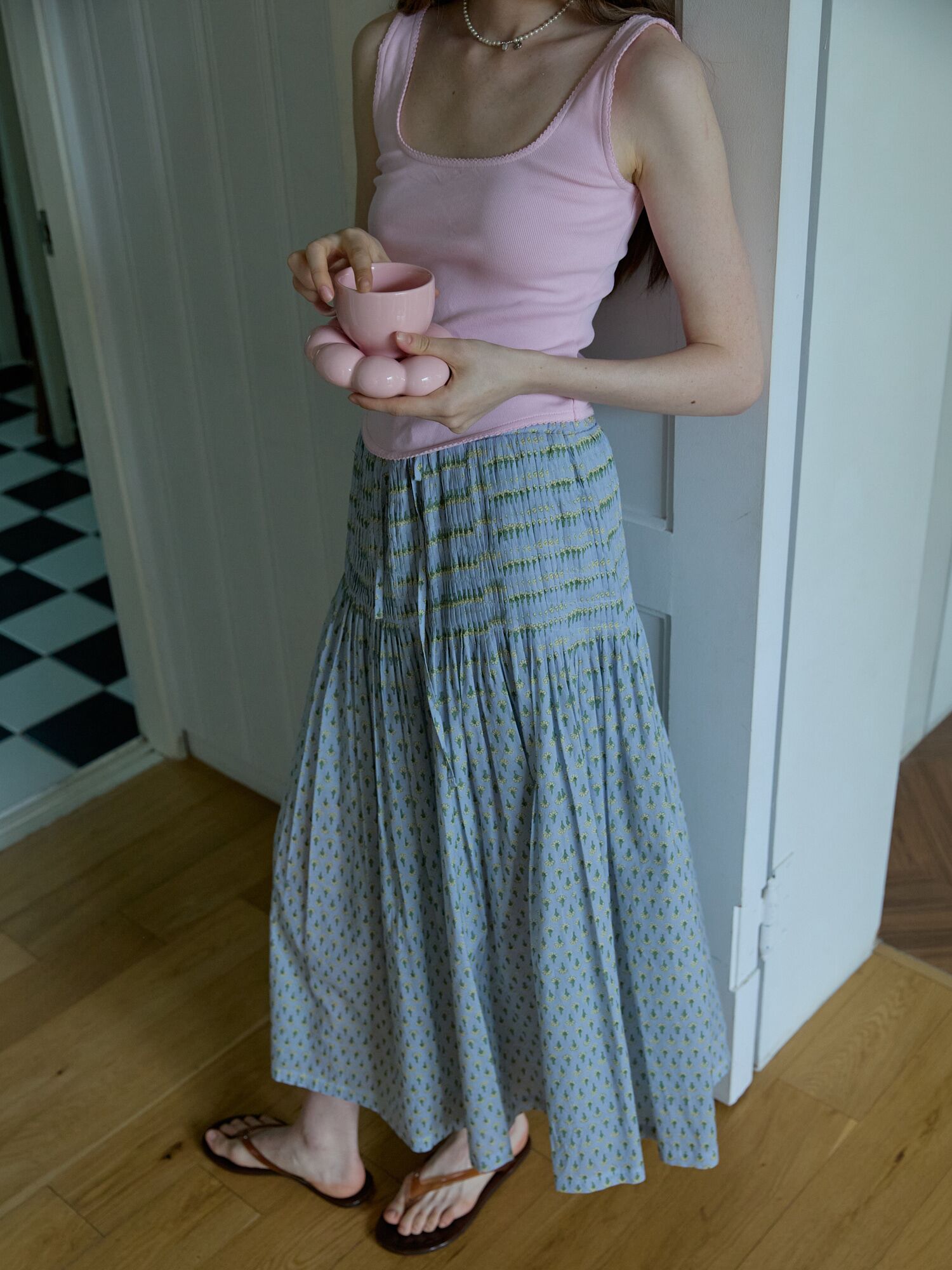 Printed tiered maxi skirt Blue