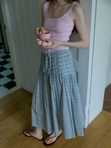 Printed tiered maxi skirt Blue




