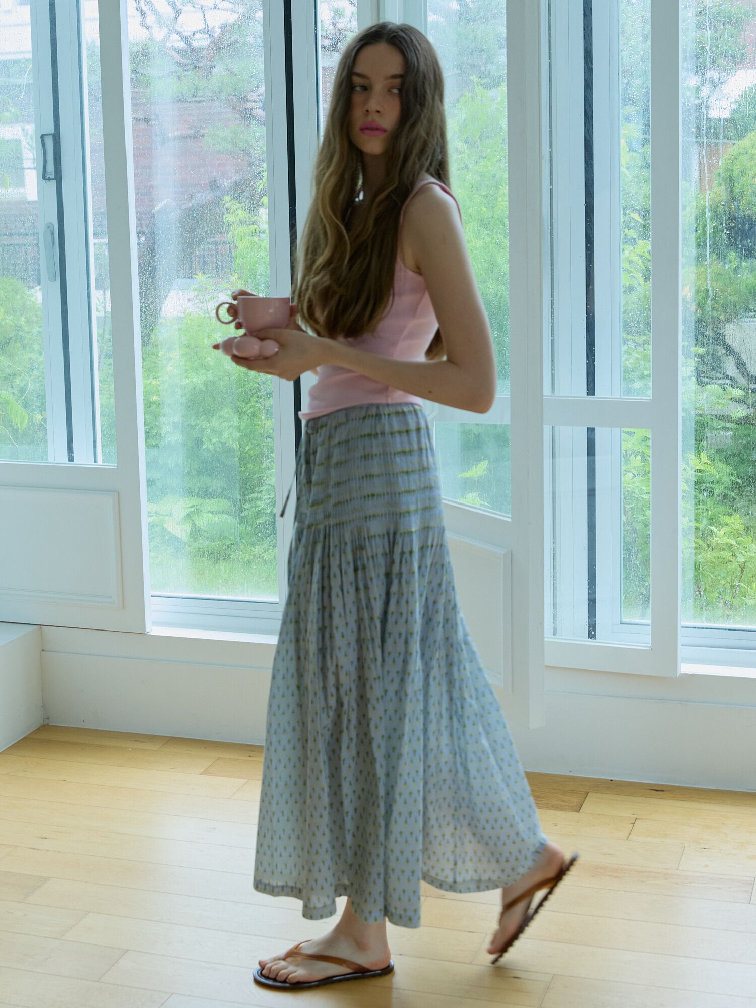 Printed tiered maxi skirt Blue