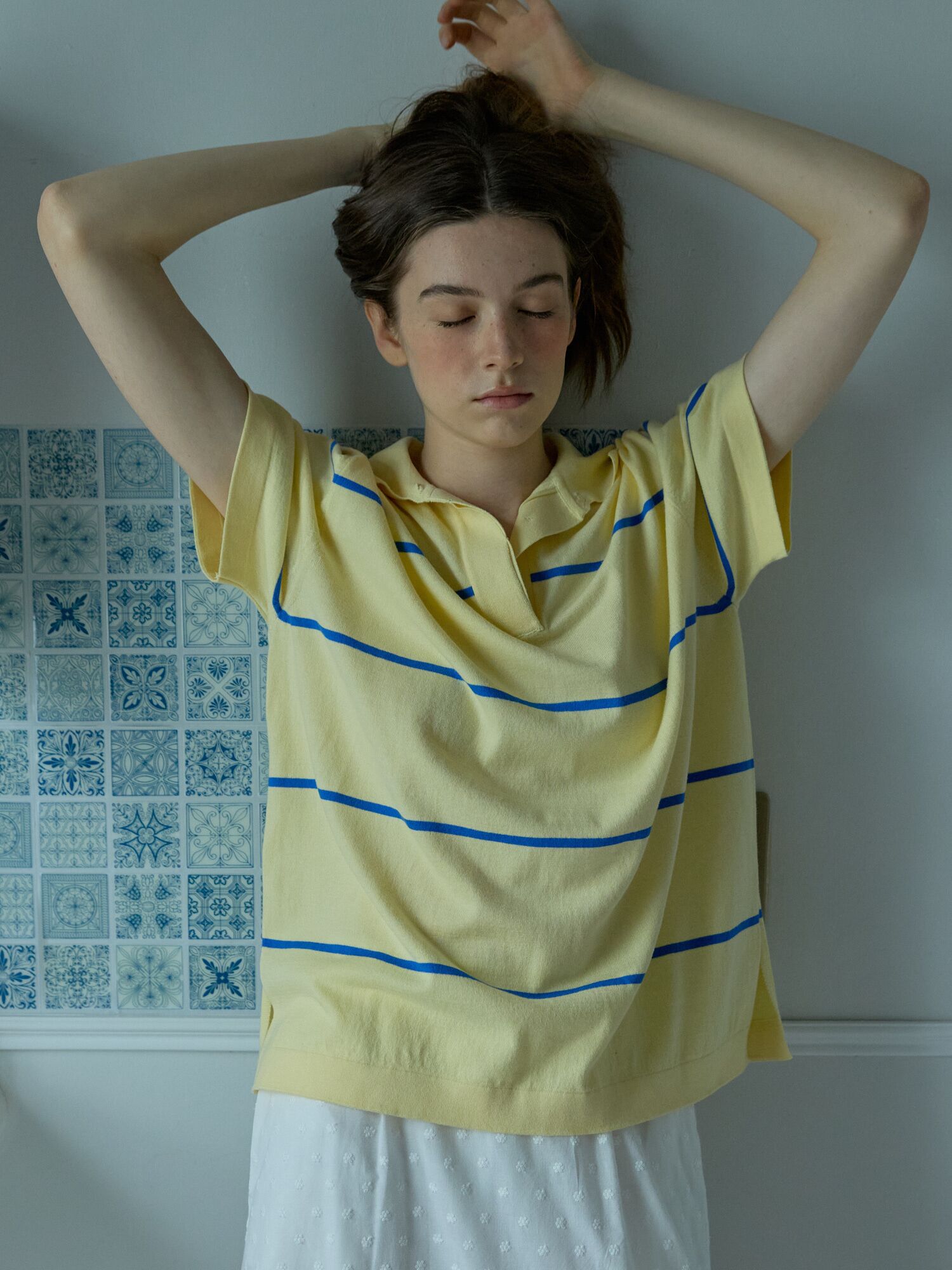 Striped Collar Knit Top Yellow
